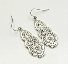 Renaissance Revival Collection Victorian Style Silver Plated Dangle  Earrings