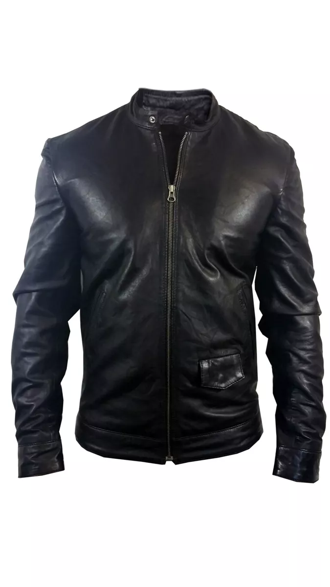 Caine leather cheap biker jacket