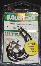 6 Pack Mustad 39943BLN Ultra Point Size 8/0 4X Strong Demon Perfect Circle Hook