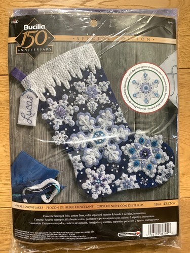 New Bucilla Special Edition Sparkle Snowflakes Felt Stocking Kit - 18 Inches - Picture 8 of 8