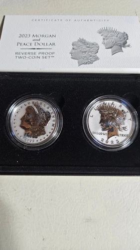 2023 Morgan & Peace Dollar Reverse Proof 2-coin set 22XS w/box and coa