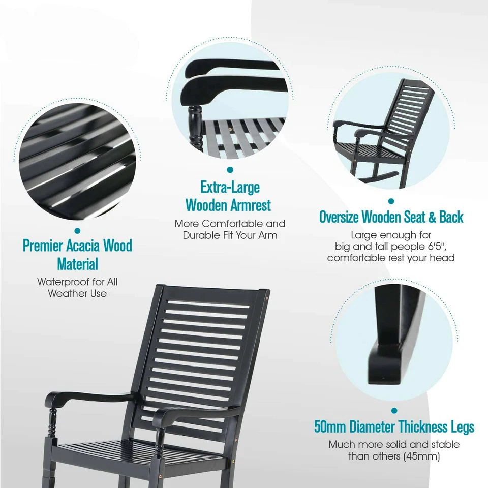 Mecedoras de exterior Silla de madera de acacia para terraza balcón porche patio Foto 3 de 4