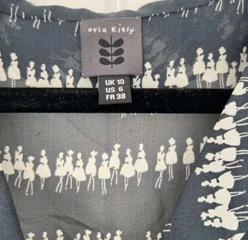 Orla Kiely Silk Georgette Dark Blue Long Sleeve Dress Size 6 Lucite Buttons - Picture 3 of 6