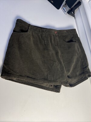 Zara Z1975 Denim Ladies Corduroy Skort Size XL Olive Green Pockets Shorts Skirt