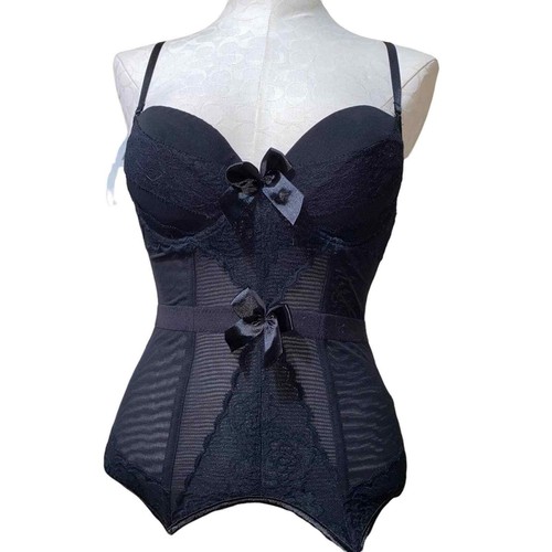 Vintage Corset Bra Lace Bow Black adjustable straps size medium eBay
