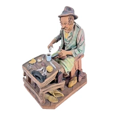 Italian Art Pottery Sculpture Clay Street Vendor Shoe Cobbler Figurine Signed