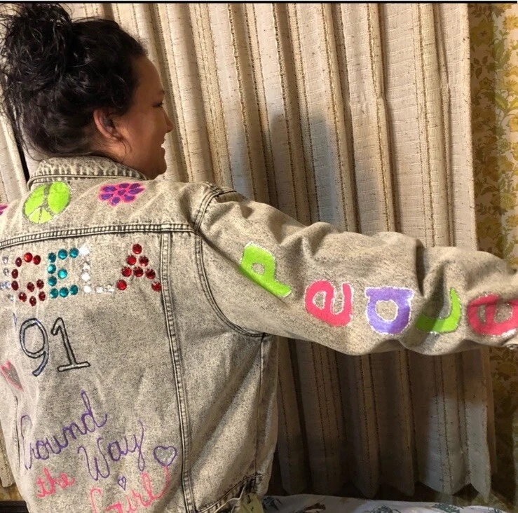 Chaqueta de mezclilla 1991 negra lavado ácido tinte azufre. Hecho a medida. Angela. Talla XL. 54 Foto 2 de 4