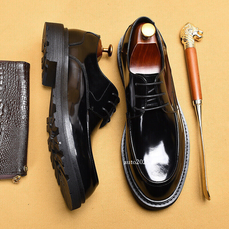 SAOLA Scarpe eleganti derby da uomo stile britannico formali punta tonda vernice pelle misura