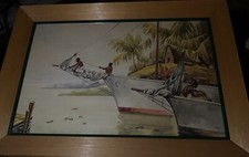 Original Hand painting by Art Metalcraft Studios of Holly Wood Carlo Mid century