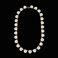 Georg Jensen. Gilded Sterling Silver DAISY Necklace with white Enamel 11mm.