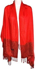 Cashmere Red Paisley Pashmina Shawl Wrap Scarf Stole Jacquard Tassels Beautiful