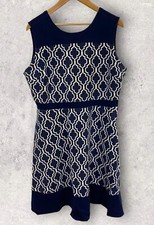 Lands' End Women's Geometric Sleeveless Dress Blue White Size 18