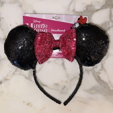Genuine Authentic Disney Minnie Mouse Ears Sequin Headband Pink Bow Mickey NEW