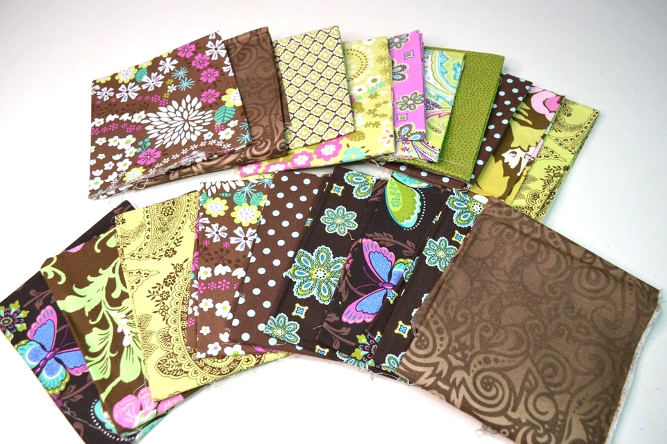 Bundle 18 FQ Coordinating Cotton Fabric Lime Pink Brown Turquoise Moda Miller - Image 2 of 2
