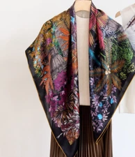 Sallys 100% Mulberry Silk Wrap Shawl garden Print Square Scarf 43"new