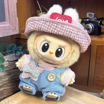 Pink Love Hat W/ Blue Corduroy Overalls & Star Patch for LUFUFU