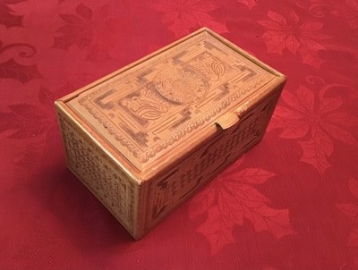 Vintage Mexican Hand Tooled Leather Jewelry Trinket Box Aztec Calendar