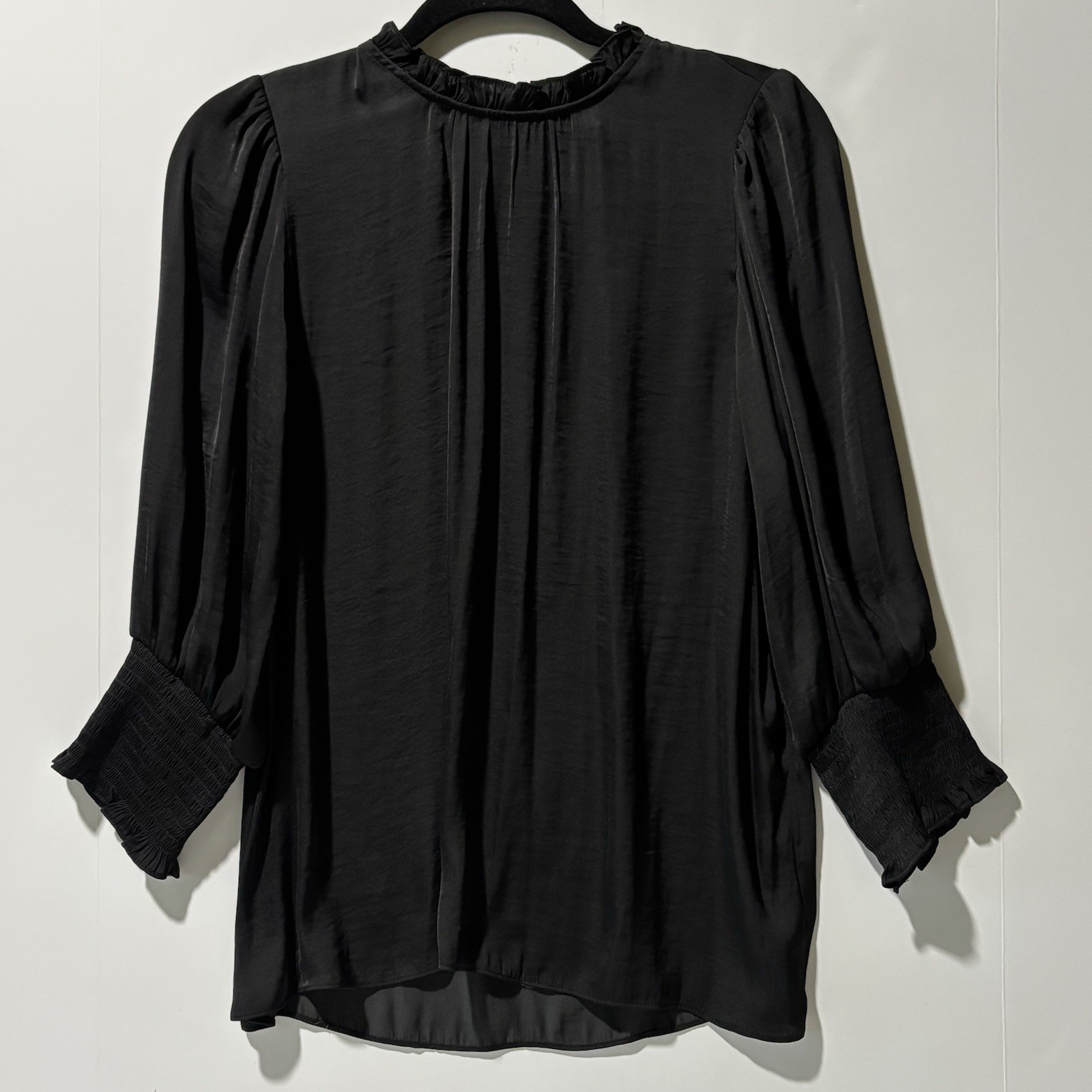 NAKED ZEBRA Blouse Women Sz M Black Goth Victorian Goddess Mock Neck Ruffles L/S