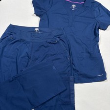 Healing Hands Scrub Set Women M/MP Navy Blue V-Neck Top Cargo Yoga Waist Pants
