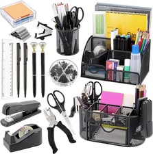 17 in 1 Black Desk Organizers and Accessories Set, 3 Office Desk Supplies Storag