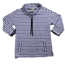 T by Talbots Striped Cowl Funnel Neck Popover Top Swim Cover Blue Small E101