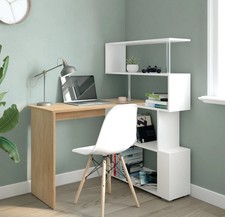 Mondeer 360° Rotating L-Shaped Desk Corner Computer Table w/ Storage Shelves