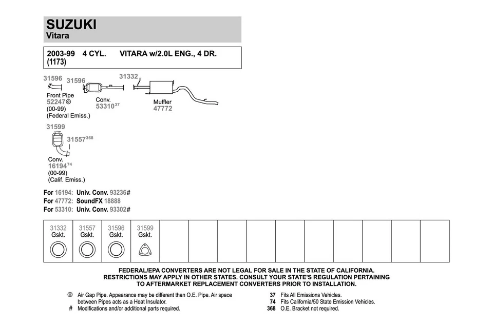 For Suzuki Grand Vitara 99-02 Exhaust Muffler SoundFX Steel Oval Direct-Fit Foto 3 de 4
