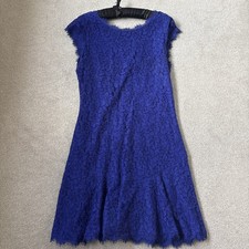 Diane Von Furstenberg  A Line Flared Lace Dress in Cobalt Blue US 10, UK 12