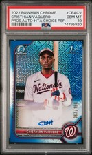 2022 Bowman Chrome Christian Vaquero 1st HTA Blue Choice /150 PSA 10 Rookie RC