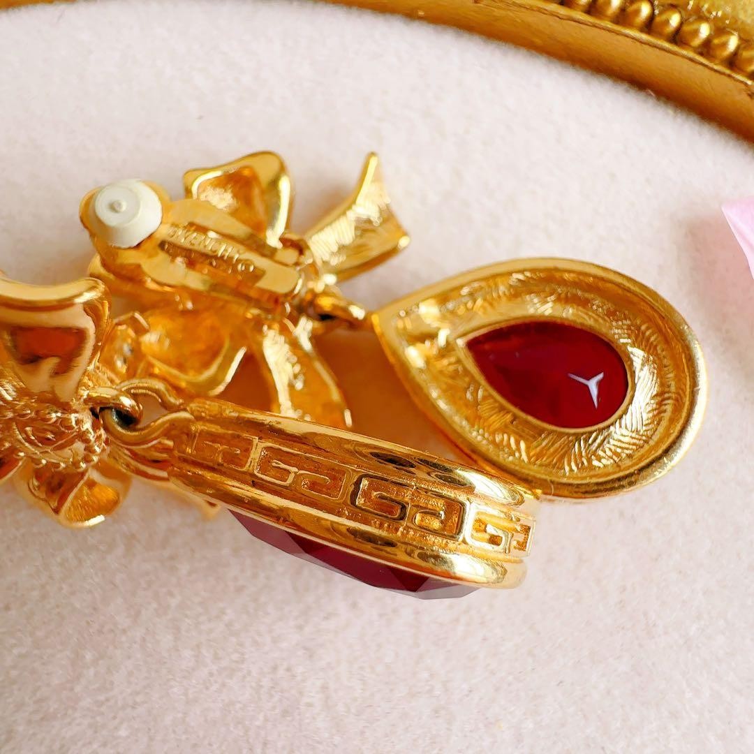 Givenchy Vintage Ruby Red Large Ribbon Earrings, … - image 7