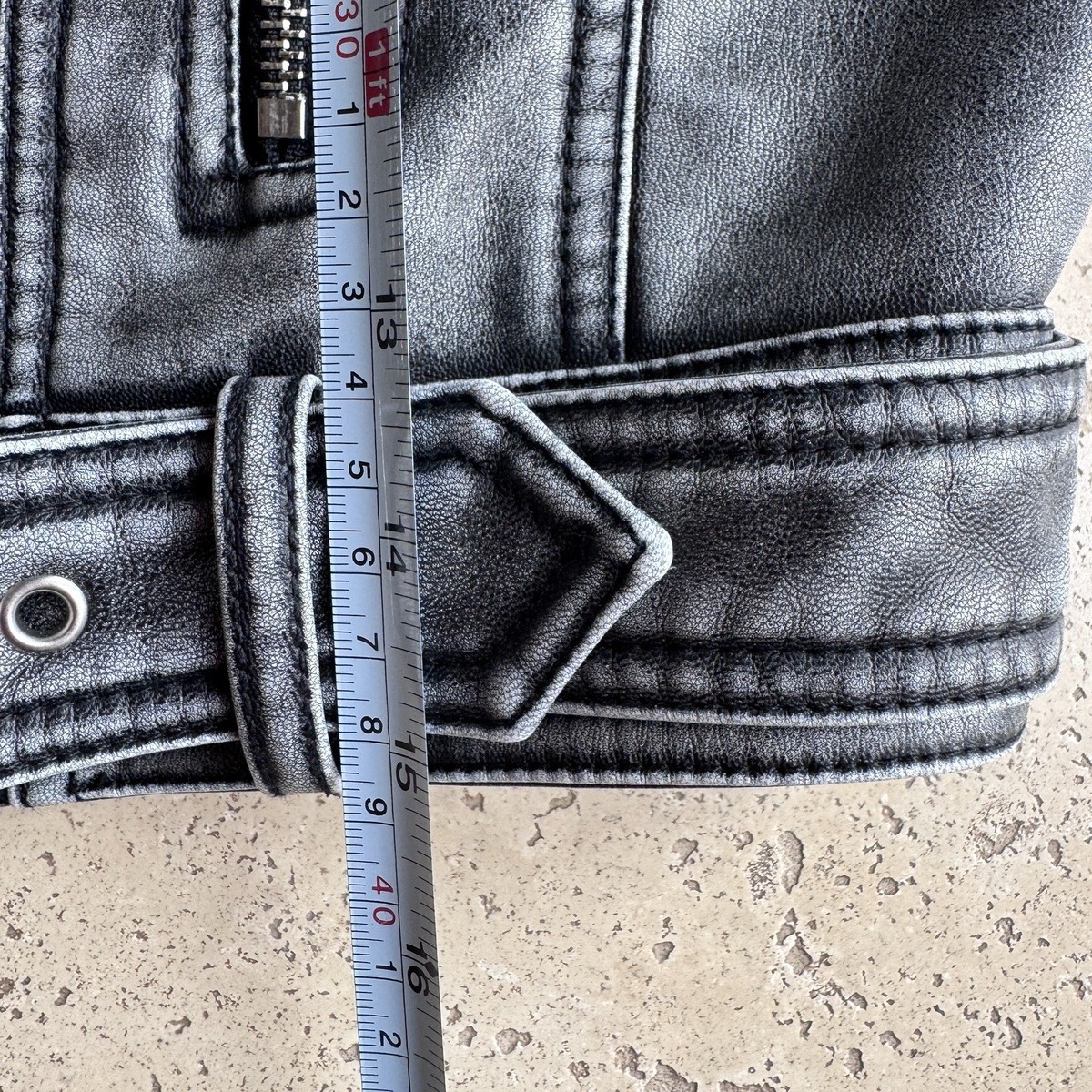 Soy & Co Paris Grey Faux Leather Cropped Biker Jacket Acid Wash Moto Belted UK S View 3