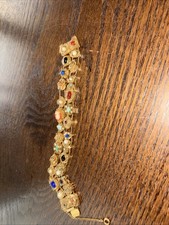 Vtg Estate Double Row Slide Charm Bracelet Goldette Victorian Revival Gold Tone
