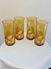 Set  4 VTG  Libbey Amber stylized Floral Tumblers  16 oz. Drinking Glasses RARE