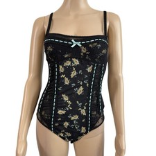 Free People Sara Floral Print Lace Corset Bodysuit In Black Combo Size S