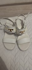 Women's White Strappy Flat Sandals Adjustable Ankle Strap Buckle Casual