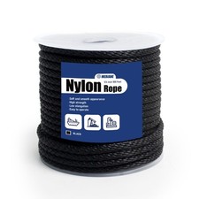 MERIANE Black 1/4" 100FT Solid Braided Nylon Rope - Multipurpose, UV Resistant