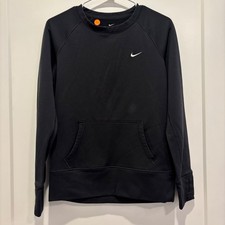 Nike Therma-FIT Sweatshirt Womens Small Black Fleece Pullover Kangaroo Pocket