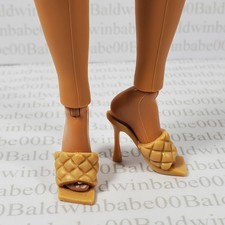 SHOES  FITS MADE TO MOVE CURVY DOLL BARBIESTYLE 3 QUILTED TAN SLIDES SANDALS