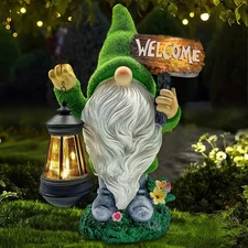Resin Gnome Statue Outdoor Decor LED Lights Firework Solar Gnomes Gar Waterproof