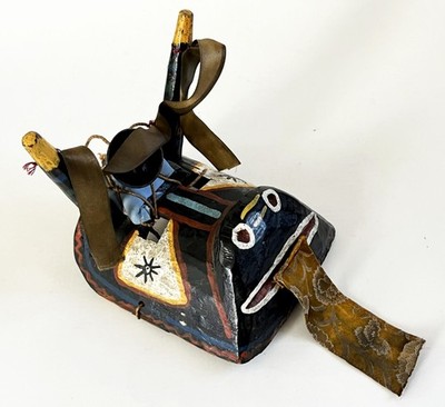 VTG GUATEMALAN TORITO BULL TRADITIONAL CARVED WOOD DANCE MASK W/BELL GUATEMALA