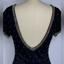 Vintage Black Gold Studded Bodycon Knit Backless Dress 8