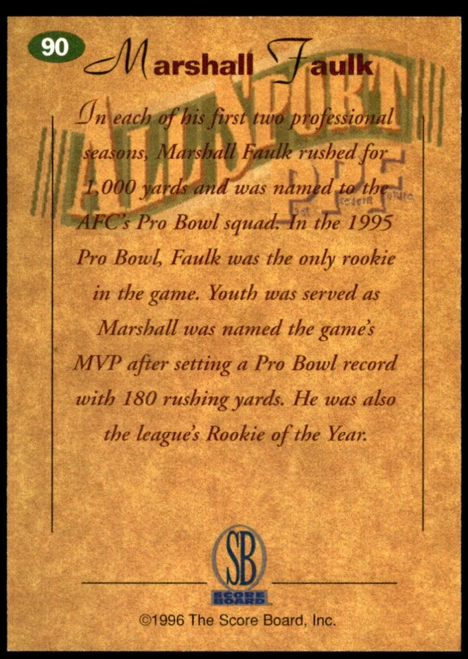 Marshall Faulk 1996-97 Score Board All Sport PPF #90 Colts NFL READ FREE SHIP - Image 2 of 2