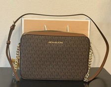 NWT Michael Kors Jet Set MK Signature Brown Large EW Crossbody Messenger Bag