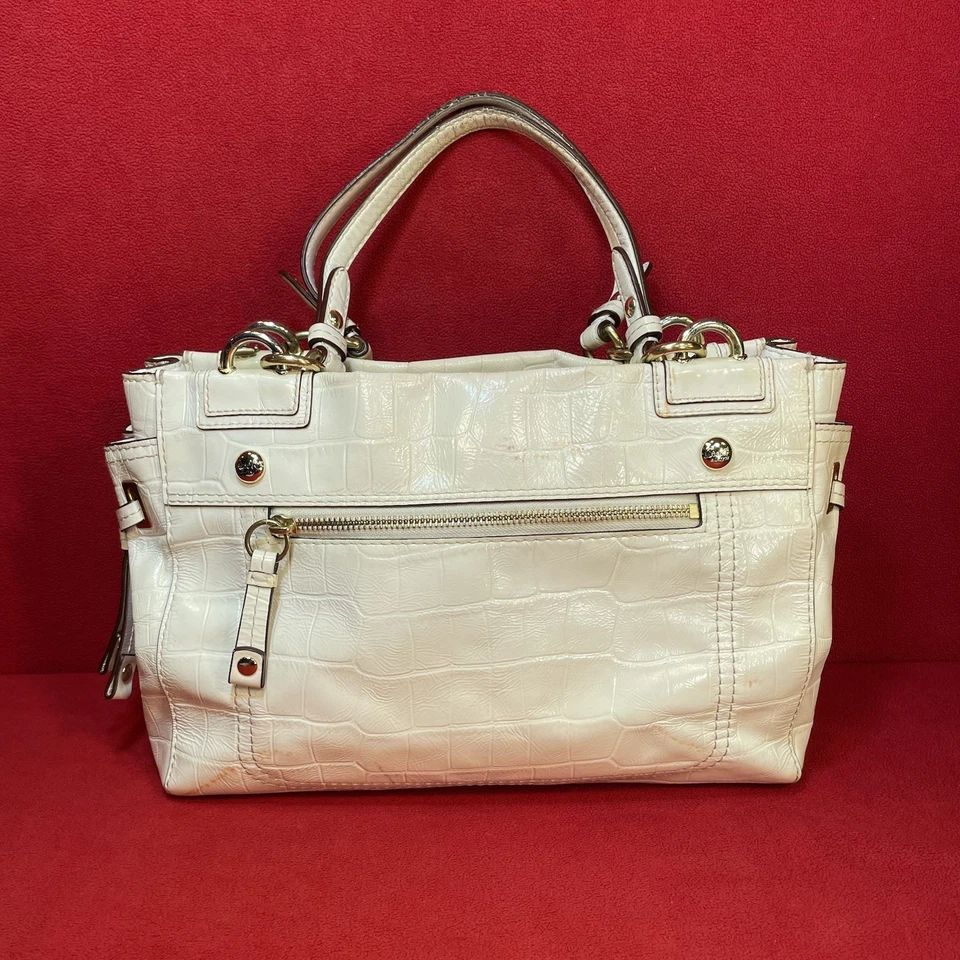Coach Peyton Patent White Leather Shoulder Bag Embossed Faux Croc Tote #14514 - Image 3 of 4