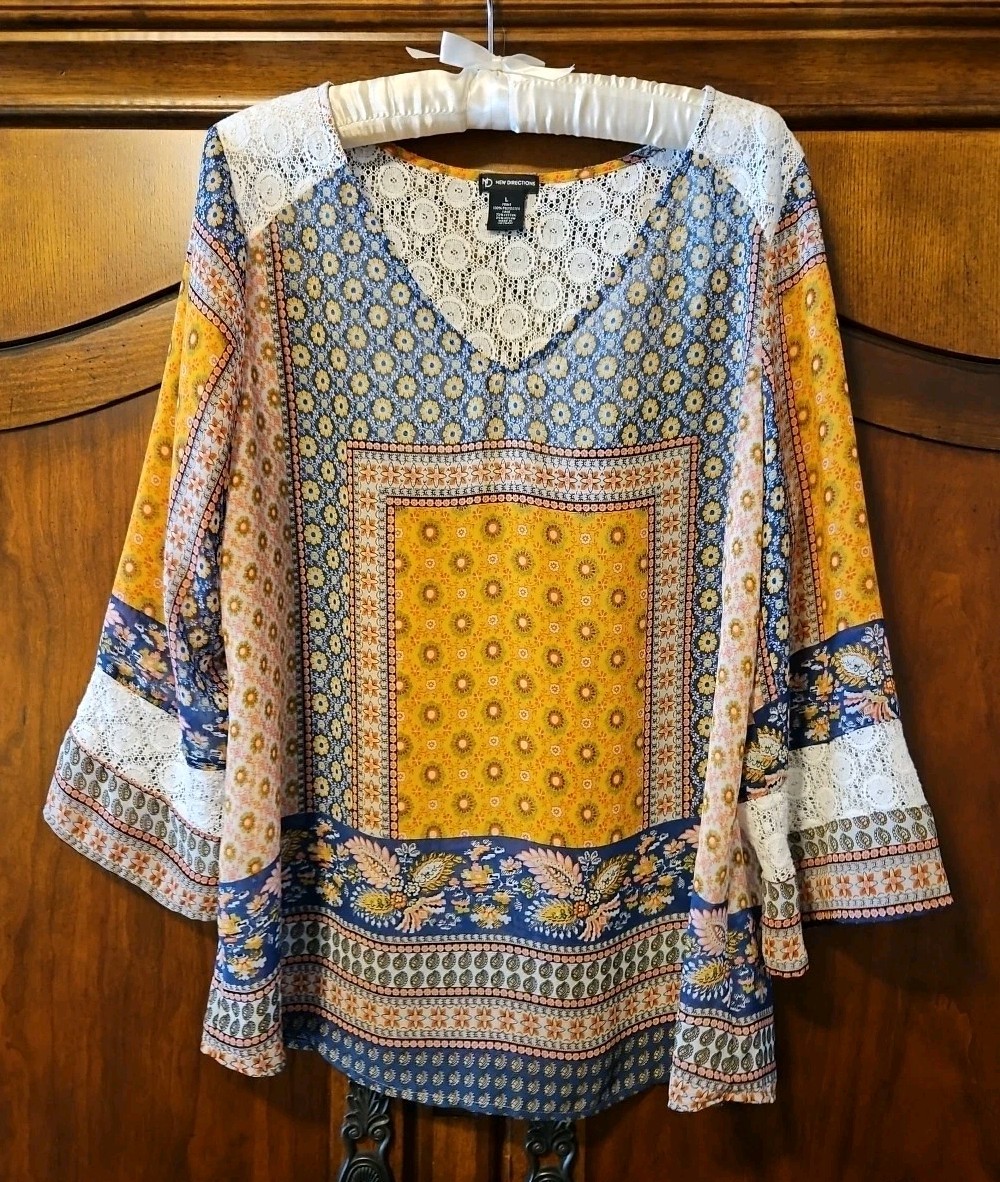 New Directions Sheer Patchwork Lace Insert Flowy … - image 1