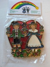 Stained Glass Sun Catcher German Couple W/Flowers Window Hanging Vintage '96 New