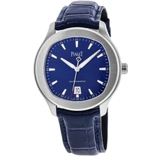 New Piaget Polo Date Automatic Blue Dial Leather Strap Men's Watch G0A43001