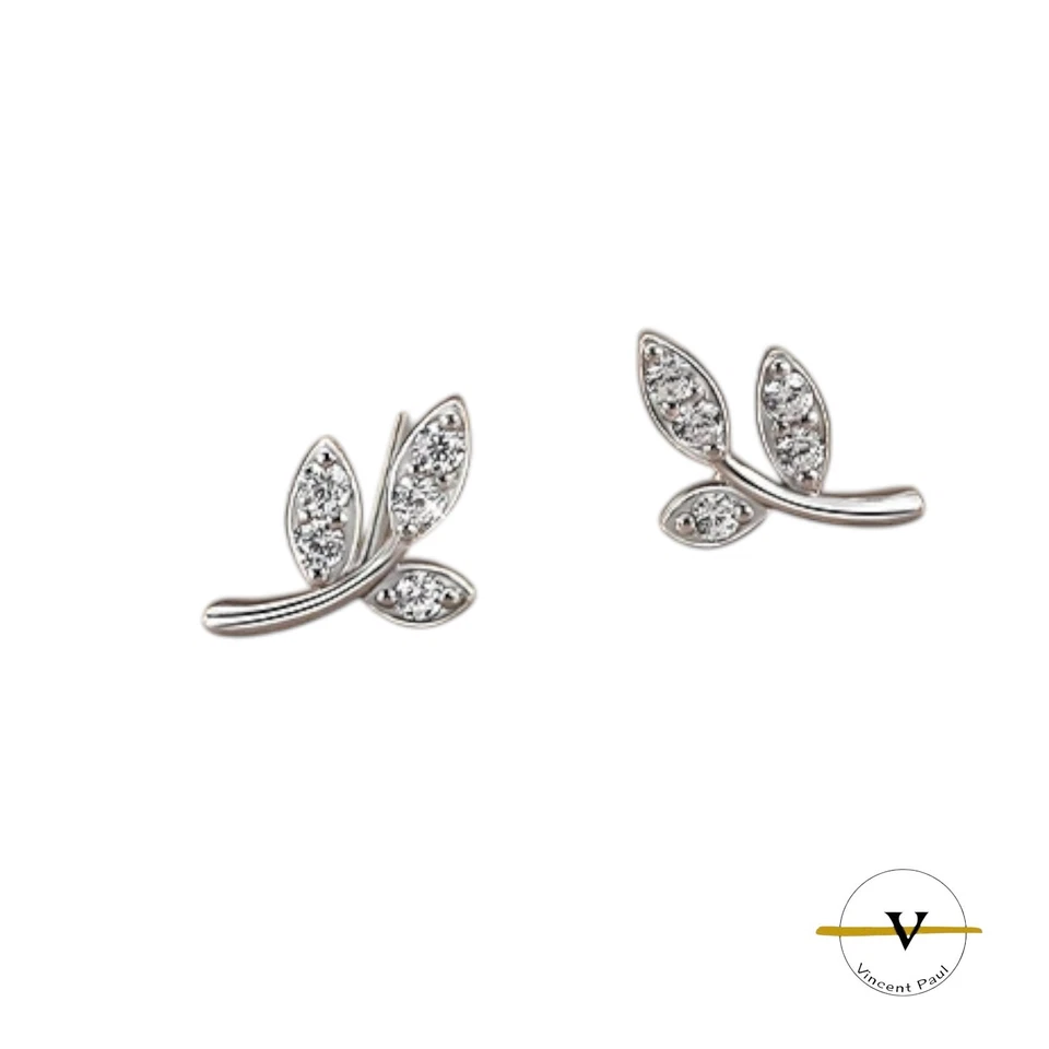 ORECCHINI DONNA  FOGLIE IPOALLERGENICI CON ZIRCONI IN ARGENTO 925 RODIATO - Immagine 2 di 4