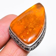 Baltic Amber Gemstone 925 Sterling Silver Jewelry Ring Size 8 Gift for Her B583