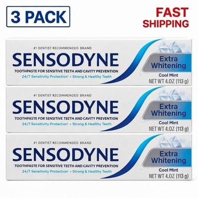 Sensodyne Extra Whitening Toothpaste 4oz | 3 Pack | Cool Mint | NEW | FAST SHIP